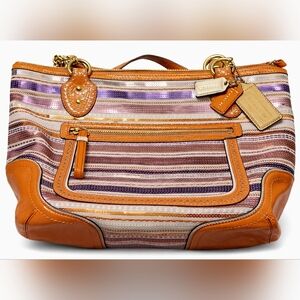 🌸 Coach Limited Edition POPPY Sequin Stripe Tote 🧡✨